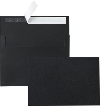 Black Single Panel Blank Note Cards and Envelopes 5 x 7 Heavyweight Flat Cardstock and A7 Envelopes Printable Self Seal 20 Packs for Birthday, Wedding Thank You Cards, Baby Shower
