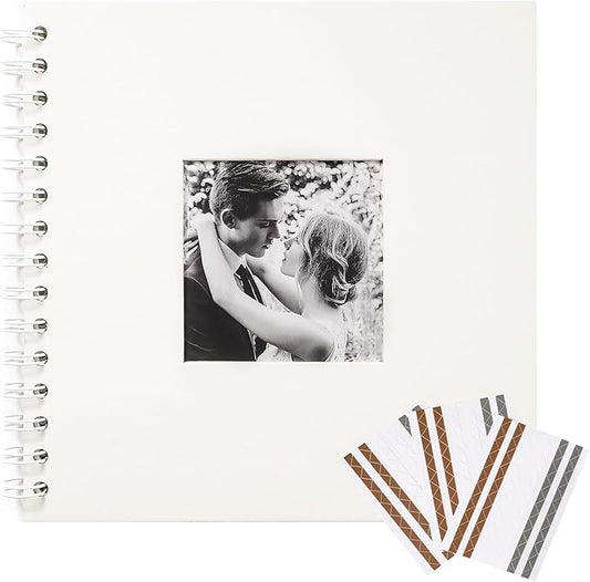 MEMOTOR Scrapbook 8 x 8 Inch DIY Square Photo Window + 3 Corner Stickers, Photo Album Hardcover Kraft Paper Cream 20 Sheets/ 40 Pages