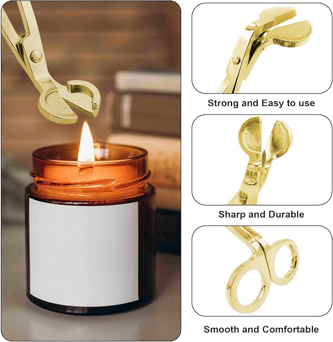 Set of 3, Candle Wick Trimmer, Candle Snuffer and Wick Dipper & Candle Accessory Set, Candle Care Kit for Candle Lover (Gold)