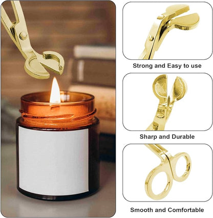 Set of 3, Candle Wick Trimmer, Candle Snuffer and Wick Dipper & Candle Accessory Set, Candle Care Kit for Candle Lover (Gold)
