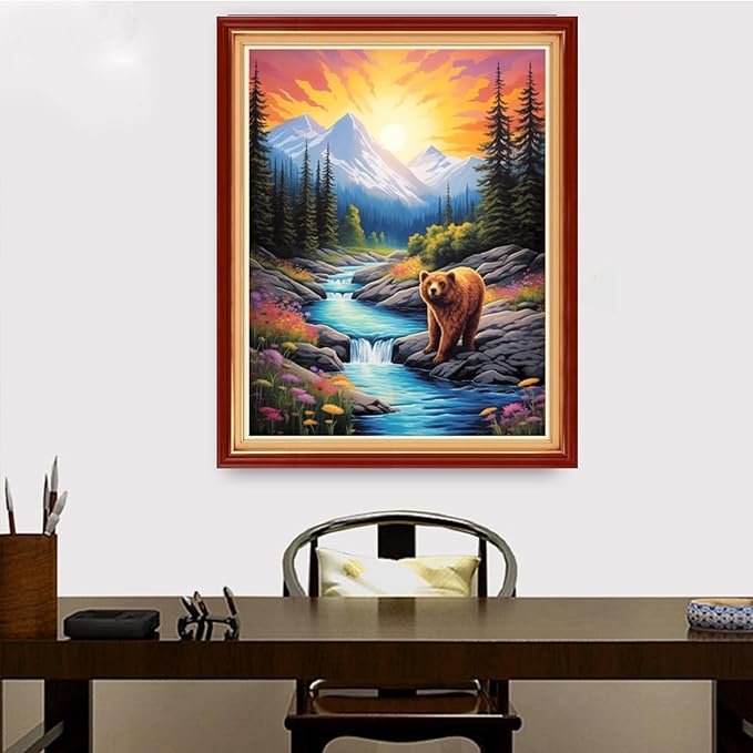Redxing Stamped Cross Stitch Kits Embroidery kit for Beginners Adults Full Range of Embroidery Patterns Starter Kits DIY Printed Cross Stitch Kits Needlepoint Kits 11CT-Brown Bear Aurora 16x20 inch