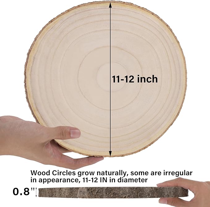 8 Pcs Large Unfinished Wood Slices, 11-12 Inches Wood Slabs for Centerpieces Natural Wooden Circle, DIY Wood Centerpieces for Tables Wedding Party Door Sign Decor