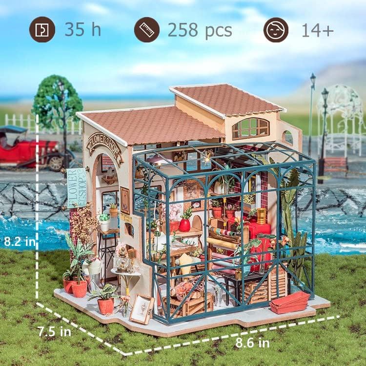 ROBOTIME DIY Dollhouse Kit Mini House with Furnitures Accessories 1:24 Scale Craft Kit - Emily's Flower Shop - Image 3