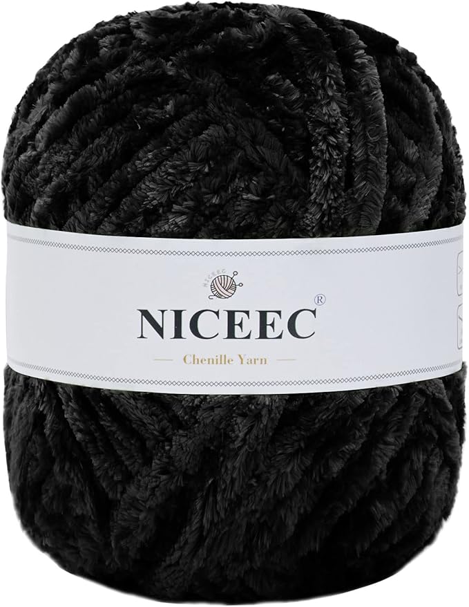 NICEEC 300g Soft Chenille Yarn Blanket Velvet Yarn for Knitting, Crochet, Weaving DIY Craft Total Length 150m (164yds)_Black