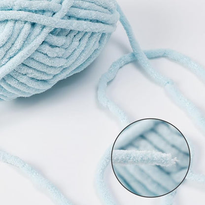 NICEEC 3 Skeins Sparkling Chenille Yarn Soft Blanket Yarn for Crochet & Knitting, Total 165yds/10.6oz - Light Blue