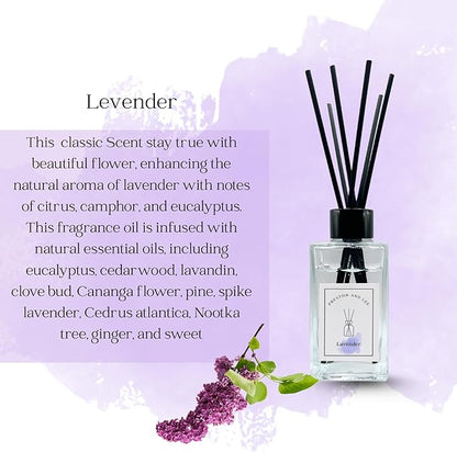Preston and Lee Reed Diffuser Set | 100 ml (3.4 fl oz) Lavender Scent | Reed Diffuser Set | Aromatherapy Diffusers | Natural Reed Diffuser Oil for Home and Spa Fragrance