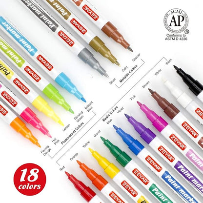 ZEYAR Oil-Based Paint Markers, Expert of Rock Painting, Extra Fine Point, 18 Colors, AP Certified. Works on Rock, Wood, Glass, Metal, Ceramic and more
