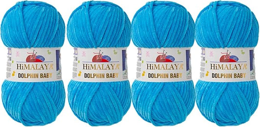 4 Skein/Pack Himalaya Dolphin Baby Chenille Yarn, Each Ball 100 gr (3.5 oz), 120 m (132 Yards), 100% Polyester, Super Bulky Baby Blanket Velvet Amigurumi Yarn, 80326 - Baby Blue