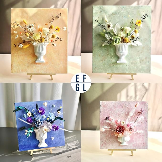 Artistic Oil Painting & Plaster Vase Set - DIY Dried Flower Holder, Separated Components for Easy Assembly, Decorative Wall Art & Textured Vase for Living Room, Bedroom, Office Home Table Decor (C)