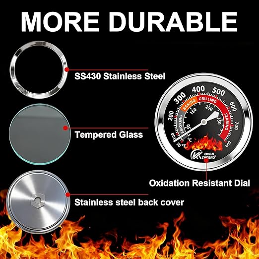 2.56 inch Grill Thermometer for Outside Grill Smoker Thermometer BBQ Temperature Gauge Stainless Steel Temp Gauge for BBQ Meat Cooking Lamb Beef