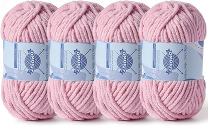 Chunky Chenille Yarn for Crocheting，Baby Yarn for Crocheting Soft Blankets，Bulky Yarns for Crochet Amigurumi，4×100g (4×74.3yds) Fluffy Velvet Yarns for Hand Knitting (4 Pale Pink)