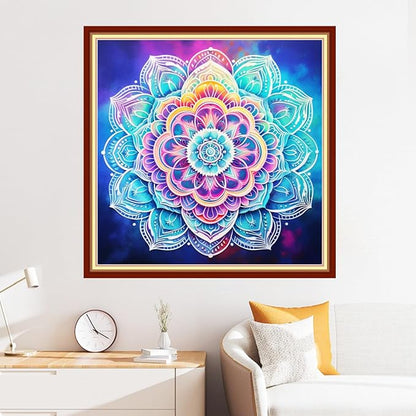 Disxvivy Cross Stitch Stamped Full Embroidery Kits DIY 11CT Cotton Thread Printed DIY Needlepoint Kits Craft Needlework Set Cross-Stitch Stamped Sets-Colorful Mandala 18x18 inch