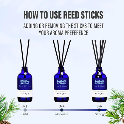 Xcleen Reed Diffusers for Home, Balsam & Cedar Diffuser with Sticks, 3.7 Oz Scented Fragrance Oil Diffuser for Bedroom, Bathroom Decor