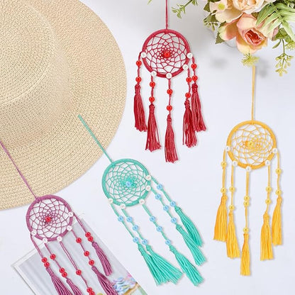 INFUNLY 15 Set DIY Small Dream Catcher Kit Rainbow Colors Round Mini Dream Catcher Kit Handmade Dreamcatcher Kit with Instructions Boho Hanging Ornament Making Kit for Bedroom Car Mirror Keychain Bag
