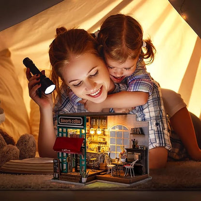 Rolife DIY Miniature Cafe House Kit for Adults to Build, Tiny House Making Kit with Furniture, Halloween/Christmas Decorations/Gifts