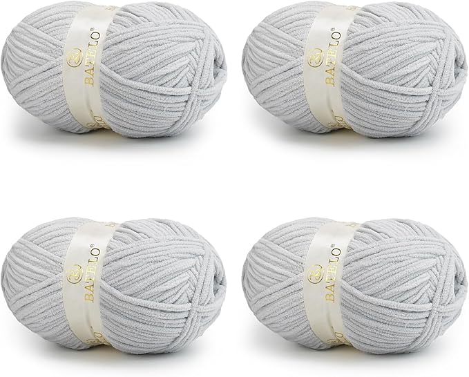 Chenille Yarn for Crocheting & Knitting 880 Yards, Soft Thick Fluffy Bulky Blanket Yarn, 4 Pack of 10.5oz(Blue Gray)