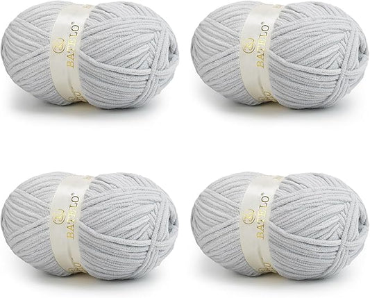 Chenille Yarn for Crocheting & Knitting 880 Yards, Soft Thick Fluffy Bulky Blanket Yarn, 4 Pack of 10.5oz(Blue Gray)