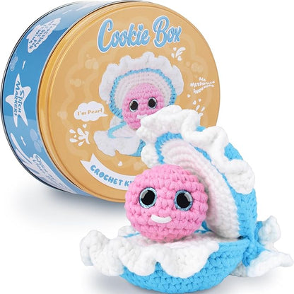 Cookie Box Crochet Kit for Beginners – Gift Set to Make Oyster Pear Amigurumi Plushie – Easy DIY Crochet & Knitting Starter Kit with Video and PDF Tutorials
