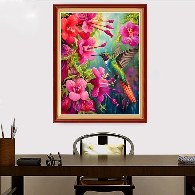 Redxing Stamped Cross Stitch Kits Embroidery kit for Beginners Adults Full Range of Embroidery Patterns Starter Kits DIY Printed Cross Stitch Kits Needlepoint Kits 11CT-Hummingbird Flowers 16x20 inch