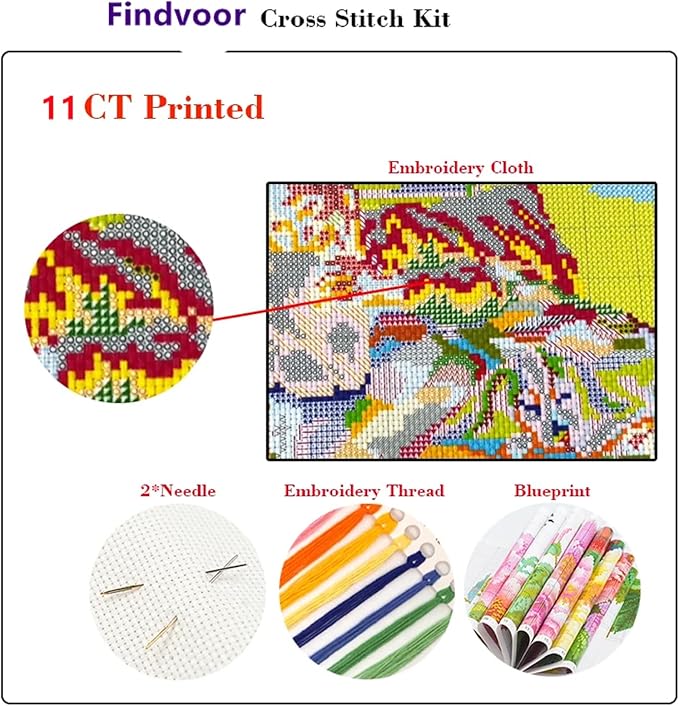 Findvoor Stamped Cross Stitch Kits for Beginner Embroidery Kits for Beginners Adults DIY 11CT Cross Stitch Patterns Needlepoint Kits Crossstitching Kits-Night View of The Creek 16x20 inch