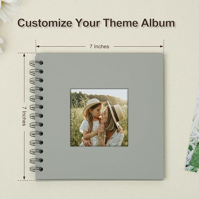 Scrapbook Album 7x7 Inches Photo Album Hardcover Kraft with Window Scrap Book Blank Memory Book for Baby Wedding Guest Book Couples Graduation Travel DIY Anniversary, 40 Pages Grey