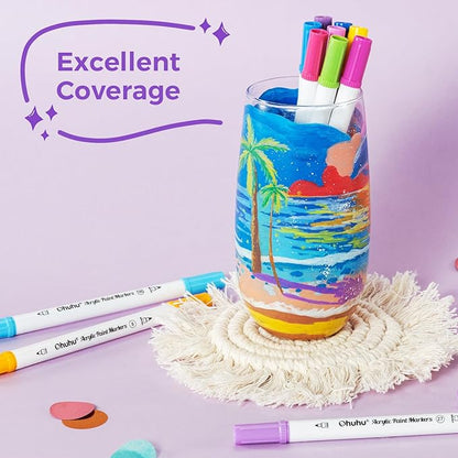 Ohuhu Acrylic Paint Markers Dual Tips: 36 Colors Brush & Dot Paint Pens High Opacity Acrylic Markers Waterproof Lightfast for Christmas Gifts Rock Painting 3D Prints Eggs Wood Glass Ceramic DIY Crafts