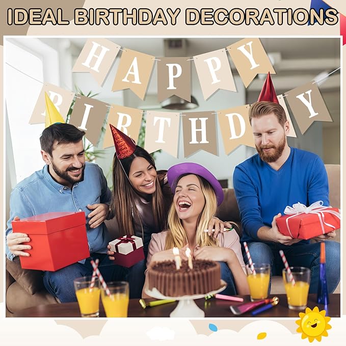 Mooliwe 171 Pcs DIY Custom Banner Kit Make Your Own Customizable Sign for Birthday Wedding Party Decoration Include 20 Paper Pennant 148 Letters and Numbers 1 Rope 2 Threading Device(Beige)