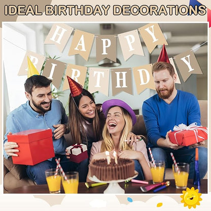 Mooliwe 171 Pcs DIY Custom Banner Kit Make Your Own Customizable Sign for Birthday Wedding Party Decoration Include 20 Paper Pennant 148 Letters and Numbers 1 Rope 2 Threading Device(Beige)