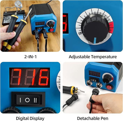 FIRElood LH55-Z2-NS2 Wood Burning Tool 200~750℃, Wood Burning kit with Digital Thermometer Temperature Adjustable Temperature, 2 pyrographic Wood Burning pen Simultaneous heating, 36 pen tips