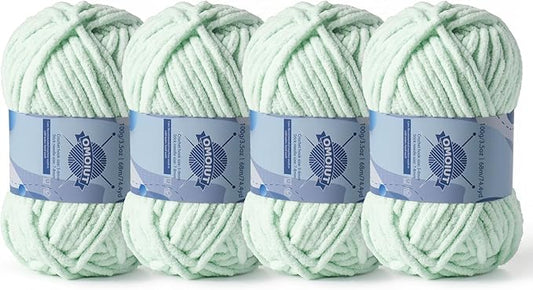 Chunky Chenille Yarn for Crocheting，Baby Yarn for Crocheting Soft Blankets，Bulky Yarns for Crochet Amigurumi，4×100g (4×74.3yds) Fluffy Velvet Yarns for Hand Knitting (4 Baby Green)