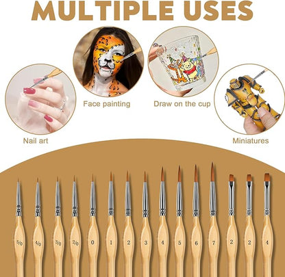 Miniature Paint Brushes, 15PCS Model Brushes Detail Paint Brush Set, Fine Detailing for Watercolor, Oil, Face, Acrylic, Nail, Line Drawing, Scale Model Painting