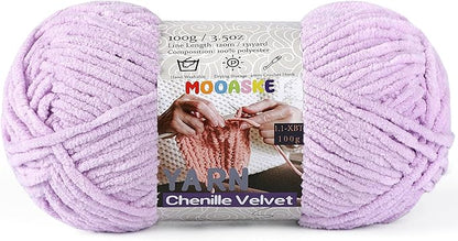 Chunky Yarn for Crocheting and Knitting - Easy to Use Plush Chenille Super Bulky Yarn 100g/131yds - Ultra Soft Velvet Baby Blanket Yarn for Beginners & Amigurumi Projects, Light Lavender