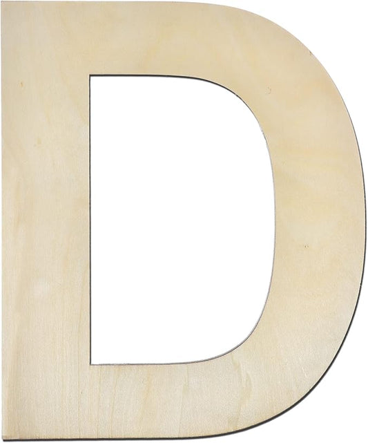 12 Inch Wooden Letter D, 1/4 Inch Thick Large Unfinished Wood Letter for Home Wall Decor, DIY Crafts