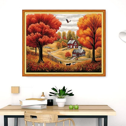 Dimensean Stamped Cross Stitch Kits Full Range of Embroidery Patterns Starter Kits for Beginners Adult DIY Cross Stitches Needlepoint Kits 11CT-Autumn Scenery 16x20 inch