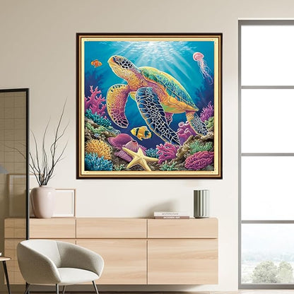 DMCVIVR Stamped Cross Stitch Kits for Adults Beginners Embroidery Kits 11CT Needlepoint Kits Cross Stitch Patterns Embroidery Patterns-Turtle Coral 18x18 inch