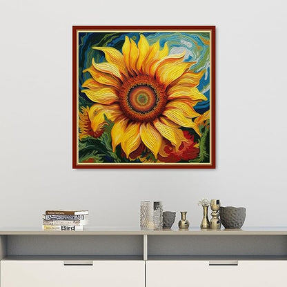 Findvoor Stamped Cross Stitch Kits for Beginners Full Range of Cross Stitching Embroidery Pattern for Adults, 11CT DIY Needlepoint Embroidery Starter Kits-Magic Sunflower 17.7x17.7 inch