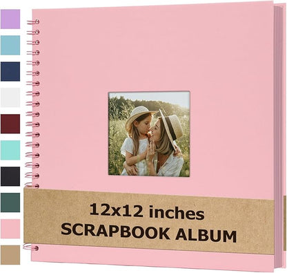 Scrapbook Album 12x12 Inches Photo Album Hardcover Kraft with Window Scrap Book Blank Memory Book for Baby Wedding Guest Book Couples Graduation Travel DIY Anniversary, 100 Pages Pink