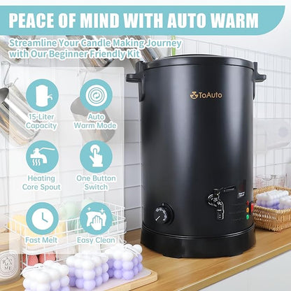 TOAUTO 30Lbs Commercial Wax Melter for Candle Making Large Electric Wax Melting Pot for Candle Making Business with Temperature Control & Quick Pour Spout