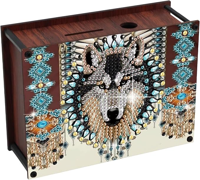 DIY Diamond Painting Money Box Kit, Wolf Head Adult 5D Diamond Art Money Box, Creative Coin Diamond Art Storage Jar, Suitable for Birthdays, Christmas, Home Decor Handicraft Gifts