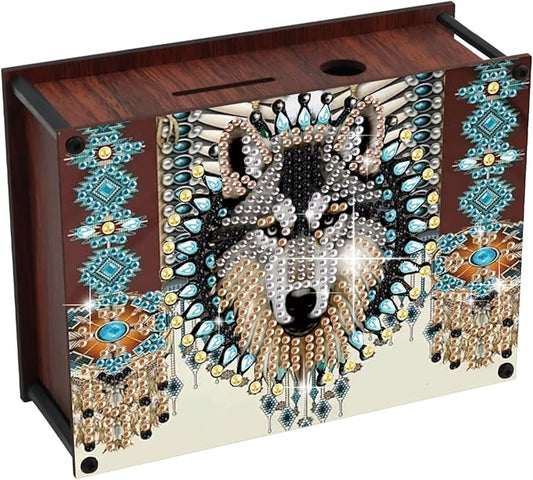DIY Diamond Painting Money Box Kit, Wolf Head Adult 5D Diamond Art Money Box, Creative Coin Diamond Art Storage Jar, Suitable for Birthdays, Christmas, Home Decor Handicraft Gifts