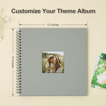 Scrapbook Album 12x12 Inches Photo Album Hardcover Kraft with Window Scrap Book Blank Memory Book for Baby Wedding Guest Book Couples Graduation Travel DIY Anniversary, 100 Pages Grey