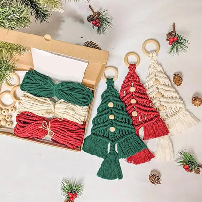 mdgfge 3Pcs Christmas Tree DIY Macrame Woven Tree Kit Christmas Tree Decoration Craft Starter Assembled Kit Boho Wall Hanging Ornaments Art Decor for Beginners Xmas DIY Party Supplies