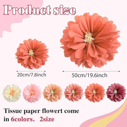 12 Pcs 10" 20" Giant Mexican Fiesta Paper Flowers Colorful Tissue Crepe Flowers Pom Poms Craft for Floral Party Backdrop Wedding Birthday Party (Dusty Color)