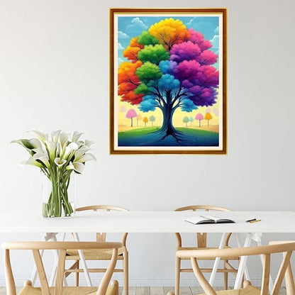 Joycasa Stamped Cross Stitch Kits for Beginners Full Range of Cross Stitching 11 CT Printed Cross Stitch Kit for Adults Cross-Stitch Patterns Needlepoint Kits-Colorful Tree 16x20 inchs