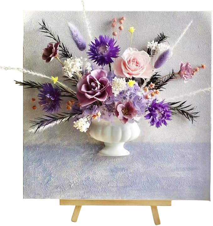 Artistic Oil Painting & Plaster Vase Set - DIY Dried Flower Holder, Separated Components for Easy Assembly, Decorative Wall Art & Textured Vase for Living Room, Bedroom, Office Home Table Decor (S)