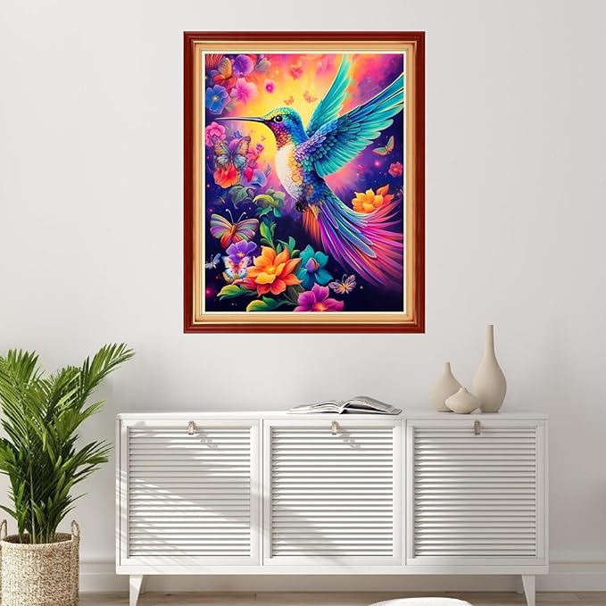 Foxhool Stamped Cross Stitch Kits,11CT Printed Cross Stitch Pattern Full Embroidery Kits for Beginner Needlepoint Kits-Hummingbird Flowers 16x20 inchs