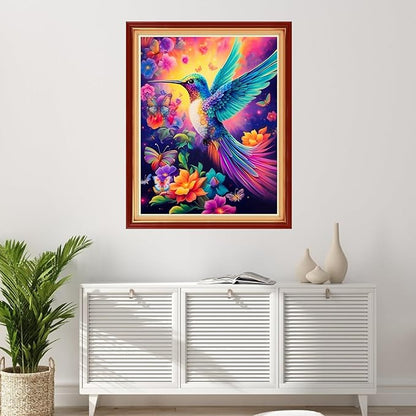 Foxhool Stamped Cross Stitch Kits,11CT Printed Cross Stitch Pattern Full Embroidery Kits for Beginner Needlepoint Kits-Hummingbird Flowers 16x20 inchs