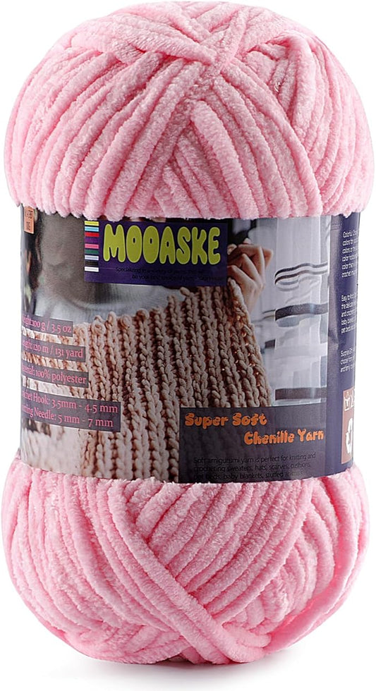 Baby Blanket Yarn for Crocheting - Soft Velvet Fluffy Chenille Yarn for Knitting Amigurumi Making Scarves, Doll - 100g/3.5oz 131 Yards Thick Plush Yarns (1, Pink)