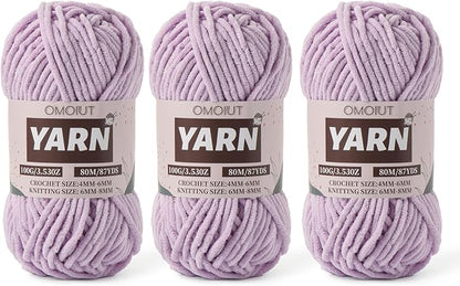 Fluffy Chenille Yarn for Crocheting - Baby Yarn for Crocheting Soft Blanket - 3 Pack of 100g/(87.4yds) Crochet Amigurumi Chunky Yarns - Super Bulky 5 Velvet Yarns (3 Light Purple)