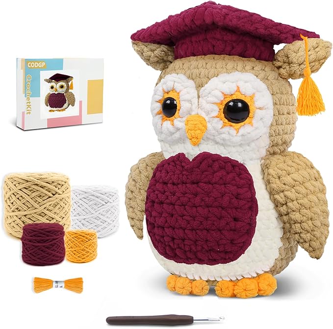 CODGP Crochet Kit,12in Crochet Animal Kit Owl, Crochet Owl Kit Gift for Adults with Yarn Sets, Amigurumi Crochet Kits with Step-by-Step Video Tutorials